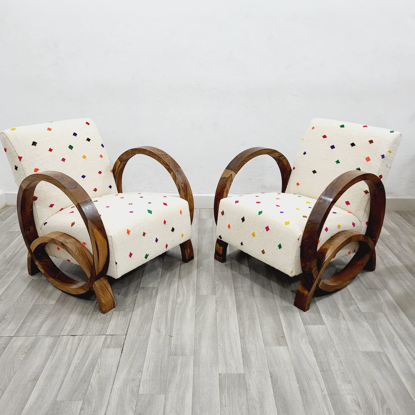 Multi Coloured Spots Vintage Retro Lounge Chairs