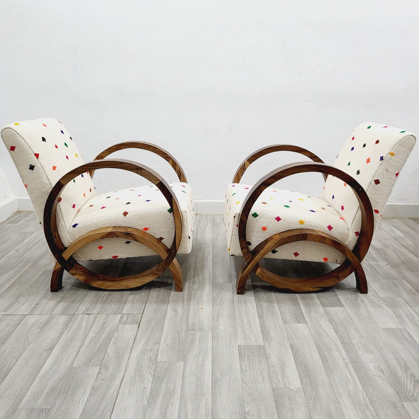 Multi Coloured Spots Vintage Retro Lounge Chairs