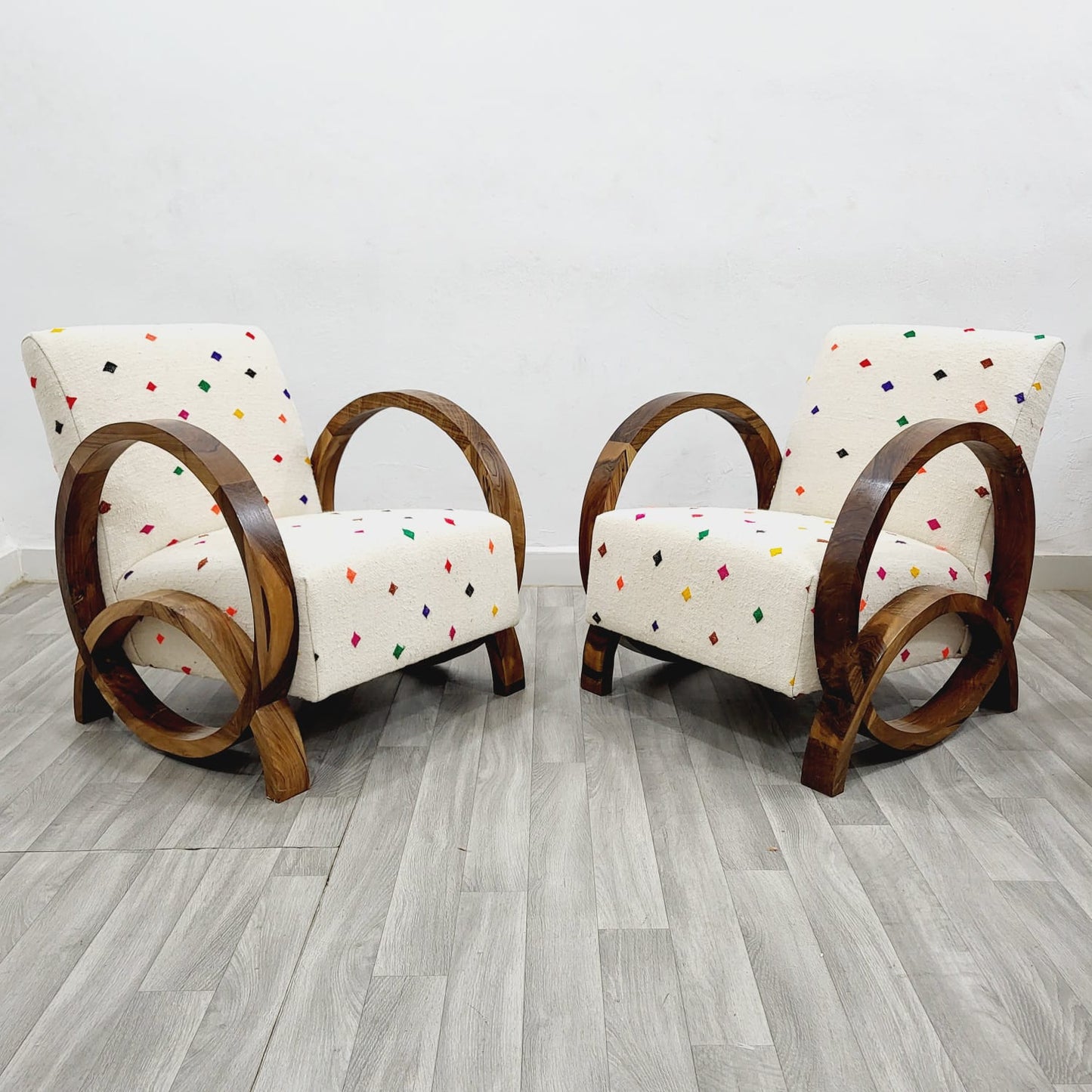 Multi Coloured Spots Vintage Retro Lounge Chairs