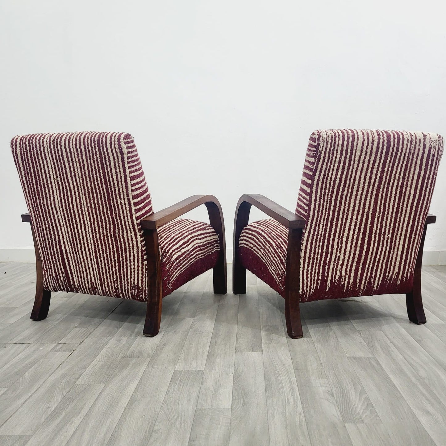 Dark Red Stripe Vintage Retro Lounge Chair