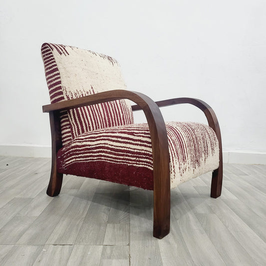 Dark Red Stripe Vintage Retro Lounge Chair