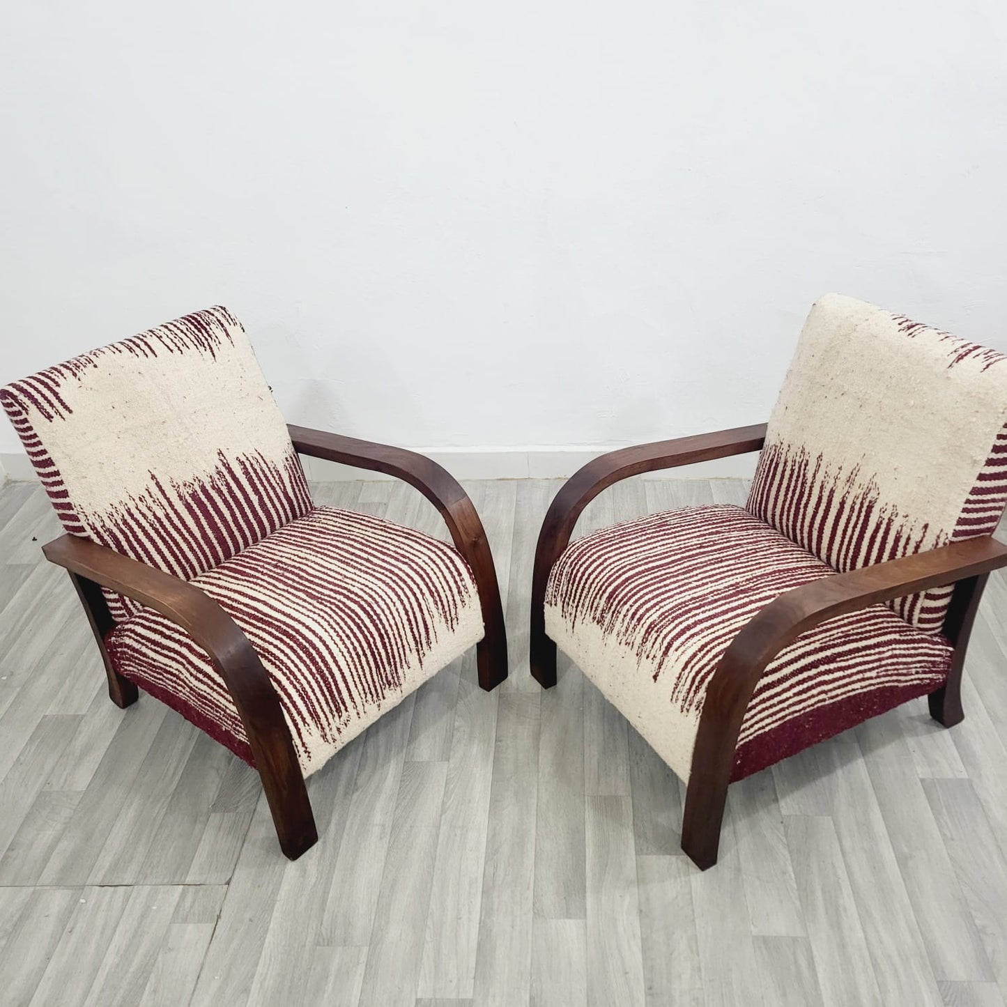 Dark Red Stripe Vintage Retro Lounge Chair